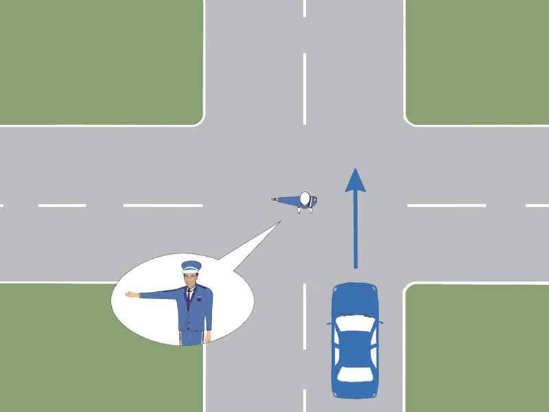 Imaginea întrebării: Cum veți proceda la semnalul polițistului, atunci când conduceți autoturismul din imagine?