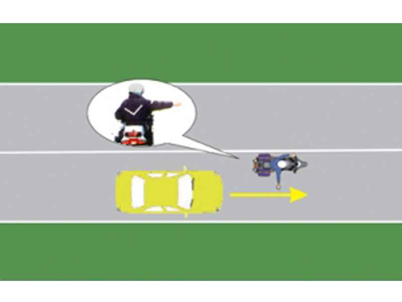 Imaginea întrebării: Cum trebuie să procedeze conducătorul auto la semnalul polițistului din imagine?