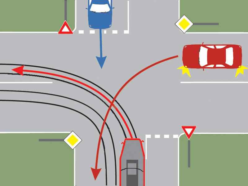 Imaginea întrebării: Cum este corect să procedați, dacă vă aflați la volanul autoturismului roșu?