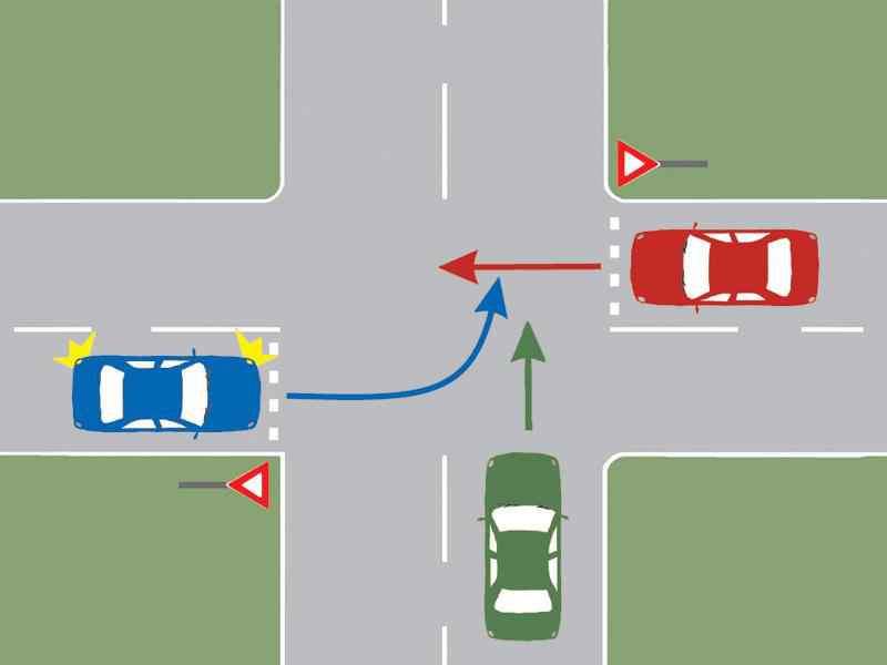 Imaginea întrebării: În ce ordine vor trece autovehiculele prin intersecția prezentată?