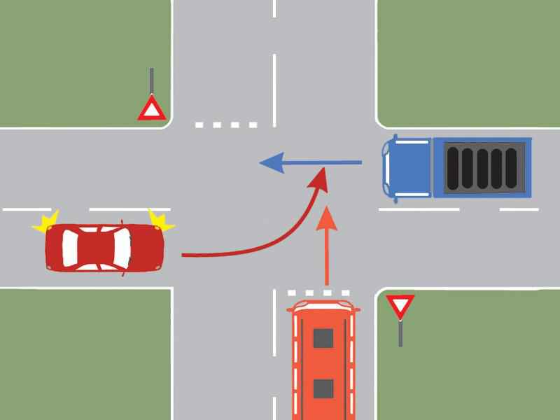 Imaginea întrebării: Care autovehicul va trece primul prin intersecție?