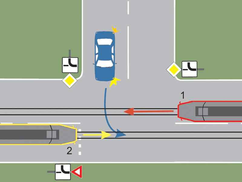 Imaginea întrebării: Care dintre vehicule va trece primul prin intersecție?