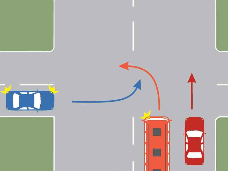 Imaginea întrebării: Cui trebuie să acordați prioritate dacă vă aflați în autoturismul albastru?