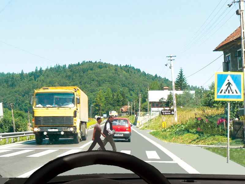 Imaginea întrebării: Care dintre vehicule trebuie să acorde prioritate pietonilor?