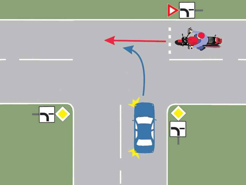 Imaginea întrebării: Care dintre cele două vehicule va intra primul în intersecție?