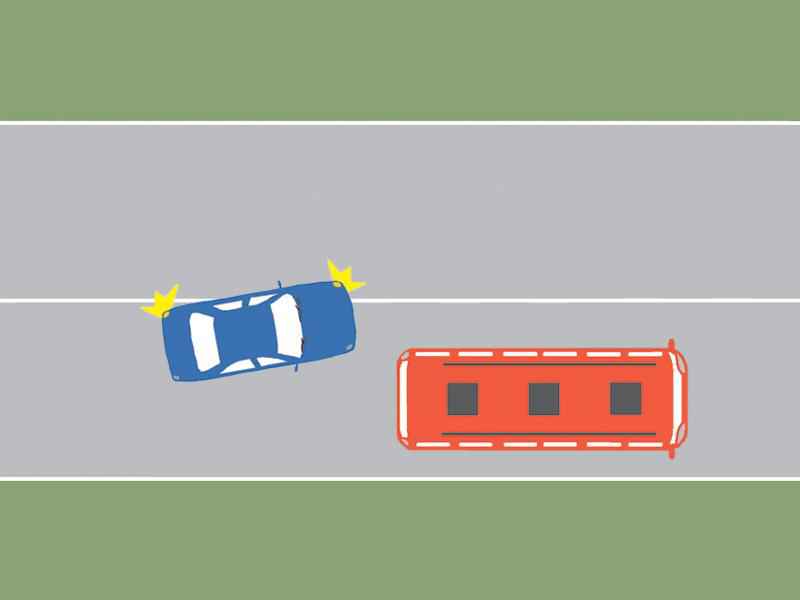 Imaginea întrebării: Autobuzul este staționat. Care dintre cei doi conducători procedează neregulamentar?
