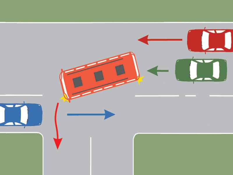Imaginea întrebării: Cum trebuie să procedeze conducătorul autoturismului verde în situația dată?