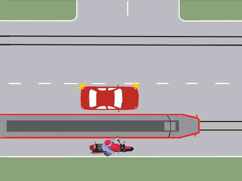Imaginea întrebării: Care dintre conducătorii autovehiculelor execută corect depășirea tramvaiului aflat în mers?
