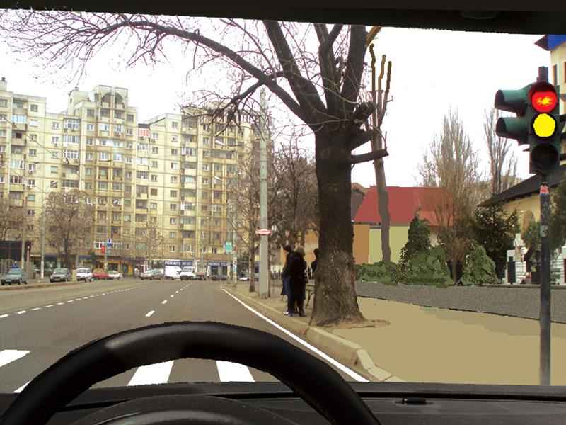Imaginea întrebării: Ce semnifică semnalul roșu al semaforului, care funcționează concomitent cu cel galben?